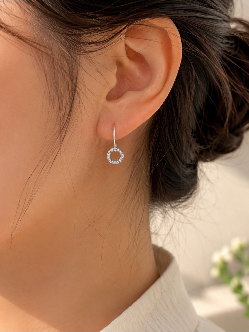 Sterling silver Celeste halo drop earrings